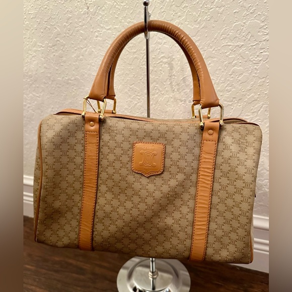 Celine Macadam Boston Bag Beige / Light Brown Coated Canvas - Picture 2 of 16